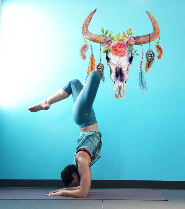 Bull Cow Skull Dreamcatcher Decal with Flowers and Feathers - My Wonderful Walls