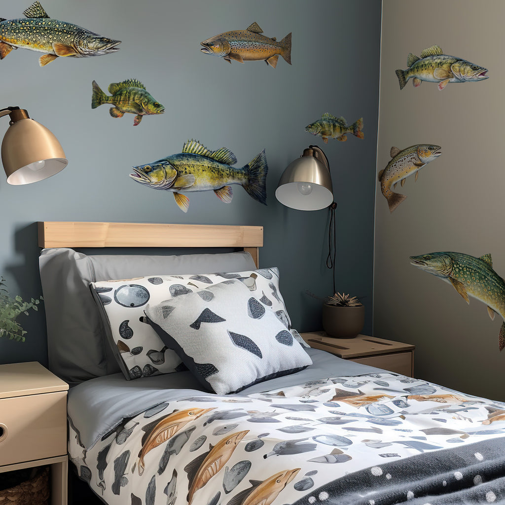 Fish Wall Decals - Brown Trout, Walleye, Yellow Perch, Northern