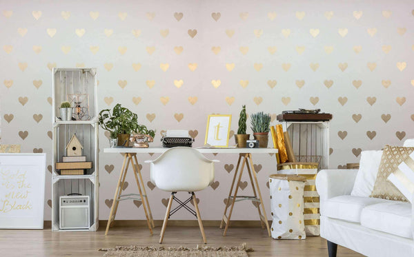 golden hearts on wall