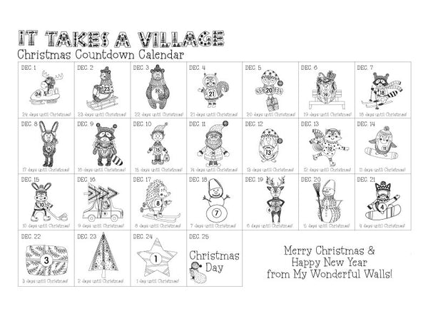 Christmas Countdown Sticker Set - Advent Calendar Wall Decal