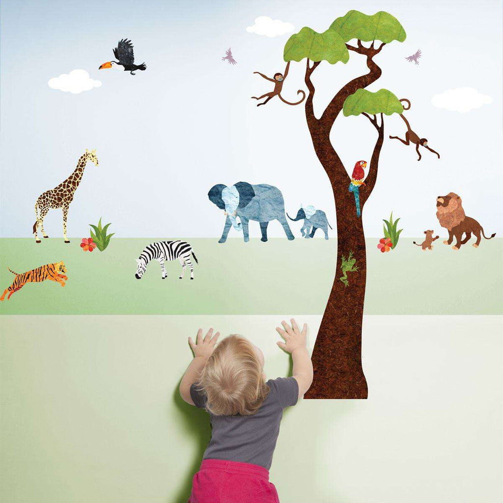 Jungle animals and tree wall sticker pack, jungle wall decal