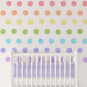 Watercolor Polka Dot Wall Decals - Pastel Rainbow Colors