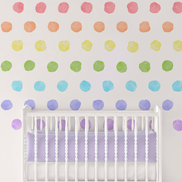 Watercolor Polka Dot Wall Decals - Pastel Rainbow Colors