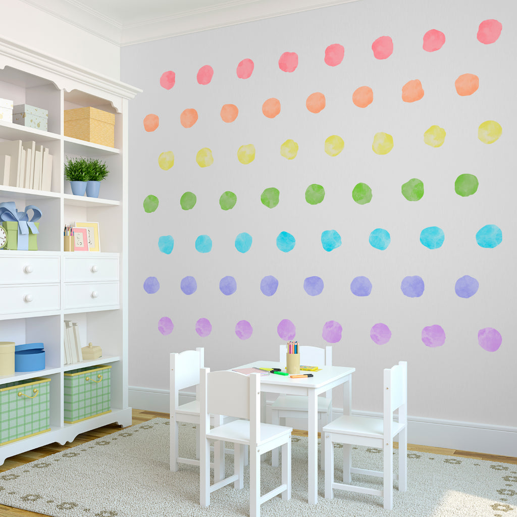 Watercolor Polka Dot Wall Decals - Pastel Rainbow Colors