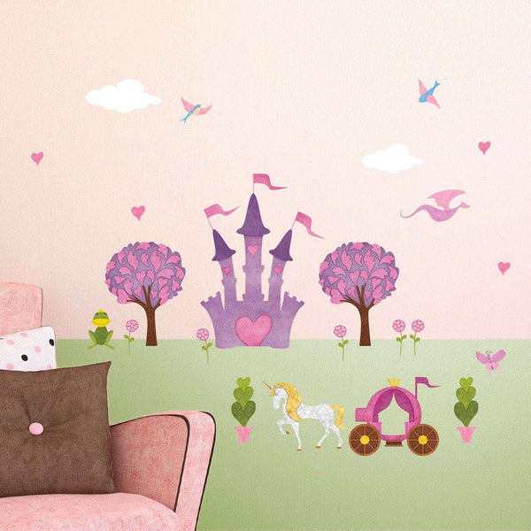 Princess Wall Sticker – Peel & Stick Decals for Princess Wall Mural with Large Princess Castle for Girls Room