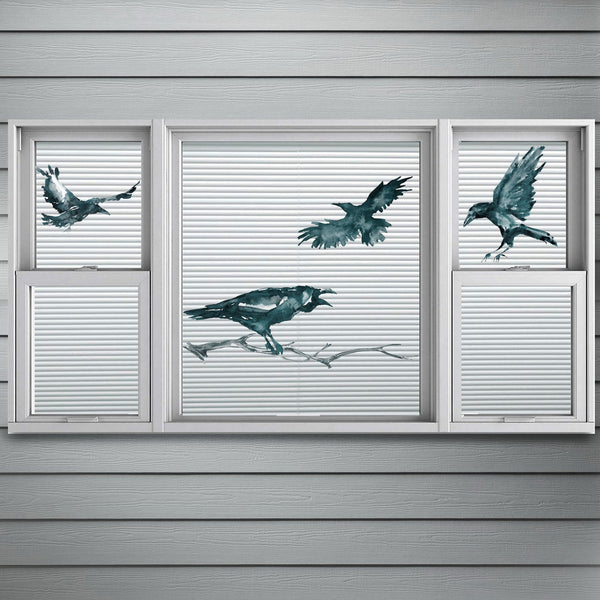 Raven Halloween Decals - Set of 4 Watercolor Ravens and Tree Branch - My Wonderful Walls