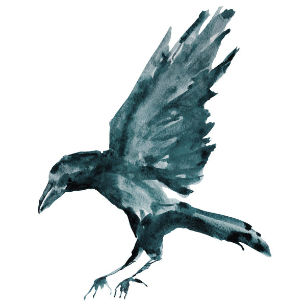 Raven Halloween Decals - Set of 4 Watercolor Ravens and Tree Branch - My Wonderful Walls