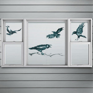 Raven Halloween Decals - Set of 4 Watercolor Ravens and Tree Branch