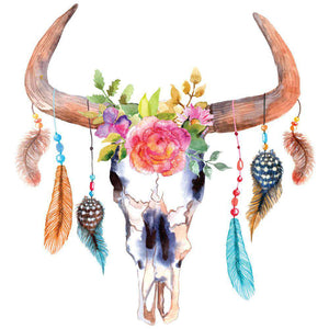 Bull Cow Skull Dreamcatcher Decal with Flowers and Feathers