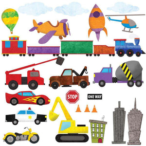 Train, Car, Airplane, Construction, Truck, and City Wall Stickers – Peel & Stick Decals for Nursery and Kid Rooms