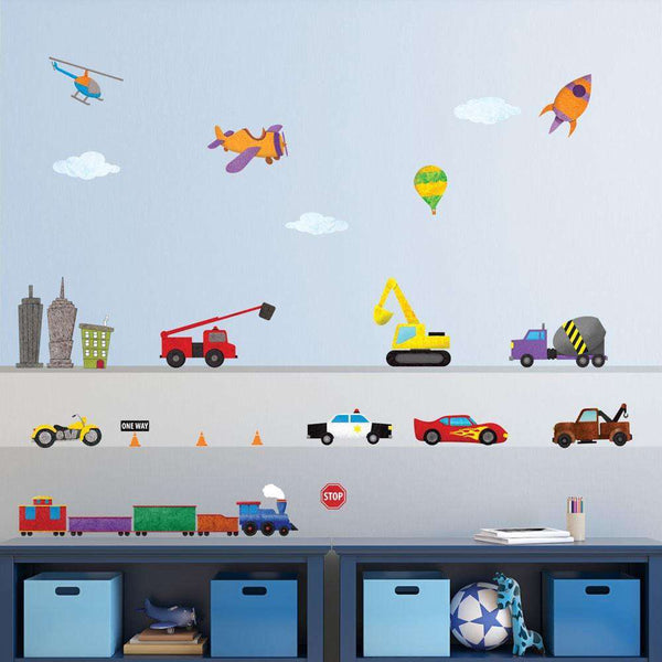Train, Car, Airplane, Construction, Truck, and City Wall Stickers – Peel & Stick Decals for Nursery and Kid Rooms