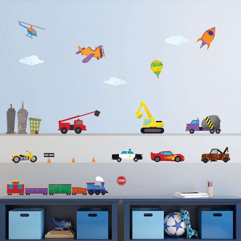 Train, Car, Airplane, Construction, Truck, and City Wall Stickers – Peel & Stick Decals for Nursery and Kid Rooms