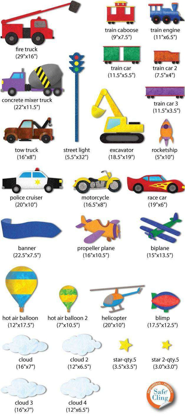 Transportation Wall Decal Sticker Kit - JUMBO SET