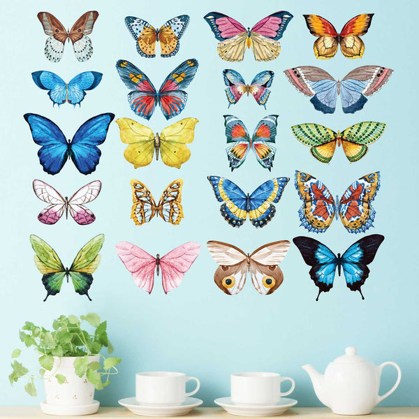 Butterfly Wall Decals - Set of 20 Realistic Watercolor Butterflies