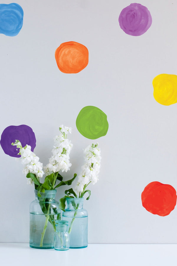 Watercolor Polka Dot Wall Decals - Rainbow Colors - My Wonderful Walls