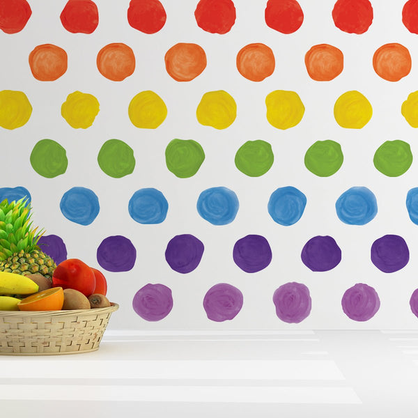 Watercolor Polka Dot Wall Decals - Rainbow Colors - My Wonderful Walls