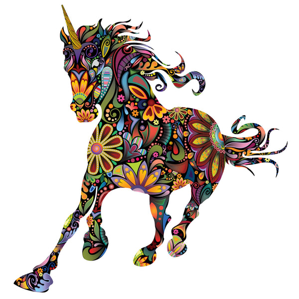 Wild Unicorn Wall Decal in Rainbow Floral Pattern