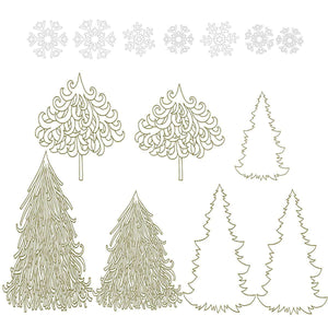 Winter Wonderland Decal Set - Holiday Wall Decor Stickers - Snowflakes & Trees
