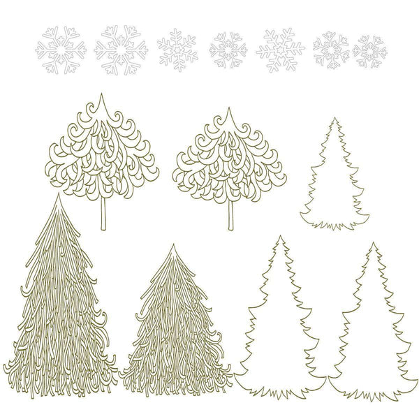 Winter Wonderland Decal Set - Holiday Wall Decor Stickers - Snowflakes & Trees