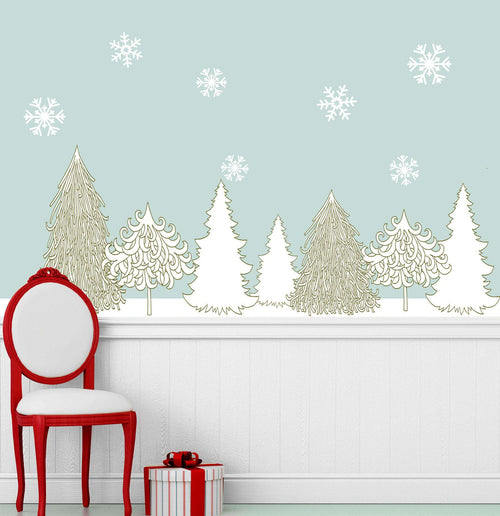 Winter Wonderland Decal Set - Holiday Wall Decor Stickers - Snowflakes & Trees