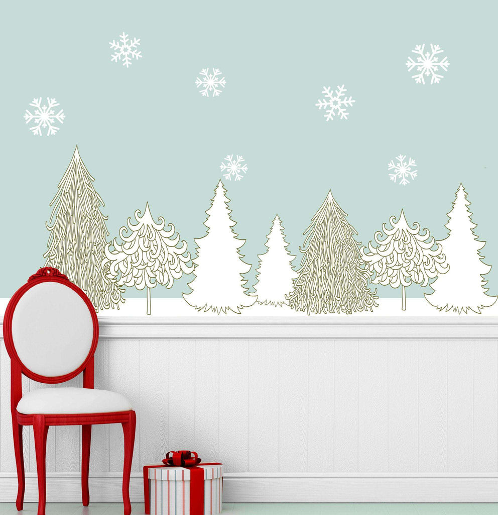 Winter Wonderland Decal Set - Holiday Wall Decor Stickers - Snowflakes & Trees