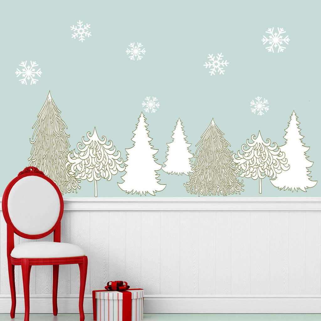 Winter Wonderland Decal Set - Holiday Wall Decor Stickers - Snowflakes & Trees