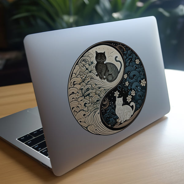 black cat white cat ying yang laptop decal