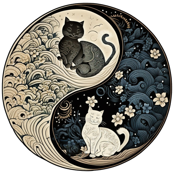 black cat white cat ying yang decal